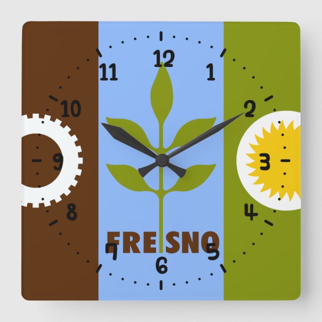 Drapeau de la ville de Fresno Carré Horloge murale (Recto)