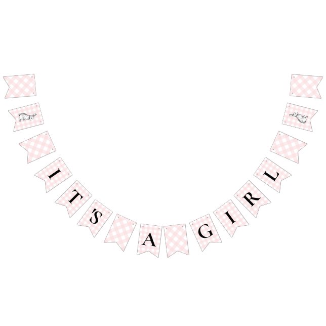 Drapeau de lapin rose En vichy Baby shower (Tout)