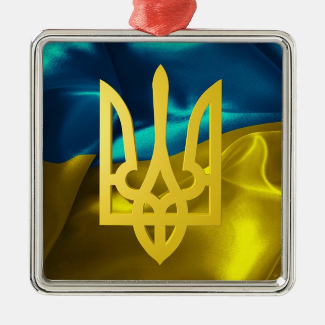 Drapeau de l'Ukraine et ornement de Noël en métal (Devant)