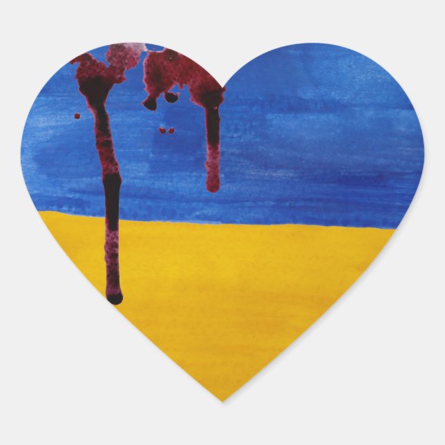 Drapeau de l'Ukraine saignant Stickers Coeur (Devant)