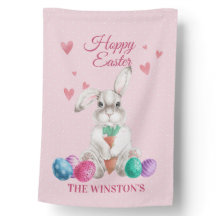 HOPPY EASTER Aquarelle Bunny avec Oeufs de Pâques