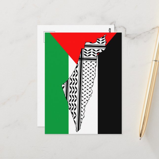 Drapeau de Palestine et carte avec Keffiyeh Motif (Devant/Arrière en situation)