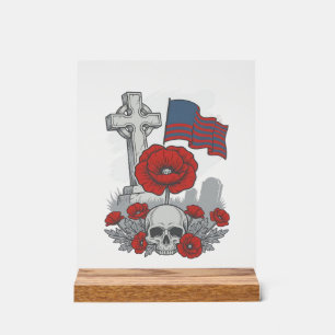 Drapeau de pavot commémoratif Croix Gravure Vintag