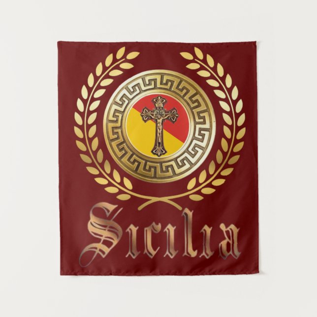Drapeau de Sicile et Tapisserie Crucifix (Devant)