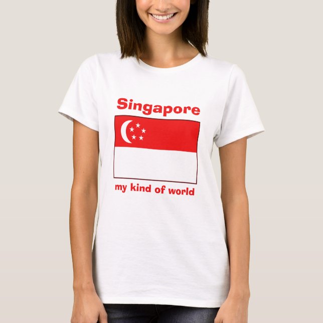 Drapeau de Singapour + Carte + T-shirt des textes (Devant)