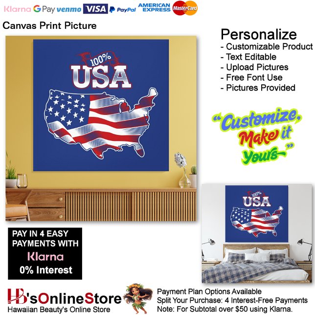Drapeau des États-Unis d'Amérique toile Imprimer (United States of America Flag Canvas Print Picture 10.)