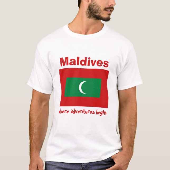 Drapeau des Maldives + Carte + T-shirt des textes (Devant)