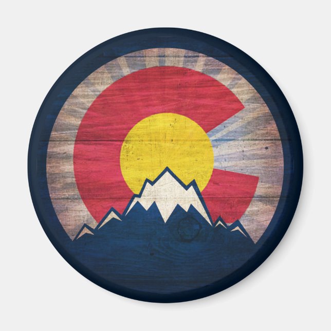 Drapeau du Colorado Aimant de montagne en bois rus (Devant)