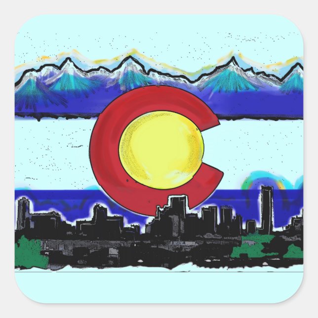 Drapeau du Colorado skyline autocollants artistiqu (Devant)