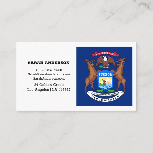 Drapeau du Michigan Élégants Cartes de visite / US (Dos)