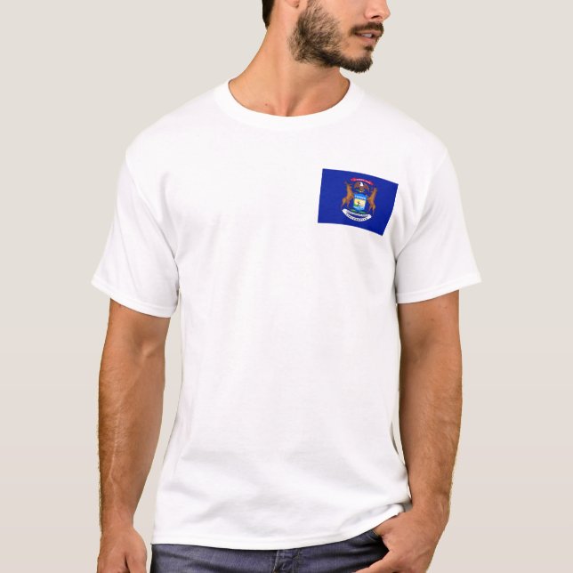 Drapeau du Michigan + T-shirt de carte (Devant)