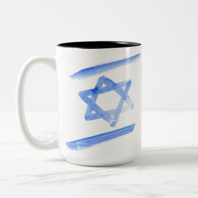 Drapeau israélien tasse à café, bleu clair graphiq (Gauche)