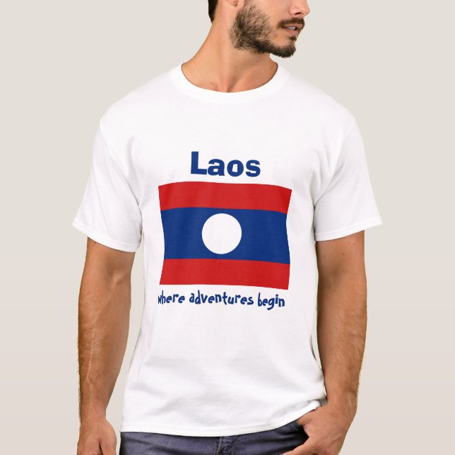 Drapeau Laos + Carte + T-shirt Texte (Devant)