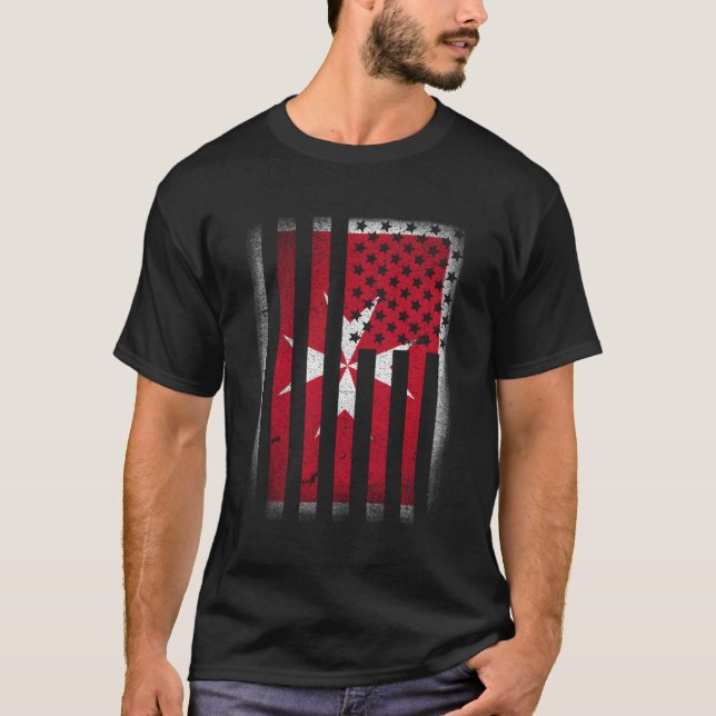 Drapeau maltais américain T-shirt Malte Croix Usa  (Devant)