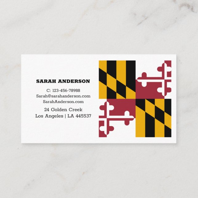 Drapeau Maryland Elégant Carte de visite / USA (Dos)