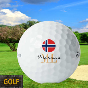Drapeau norvégien monogramme et balles de golf nor
