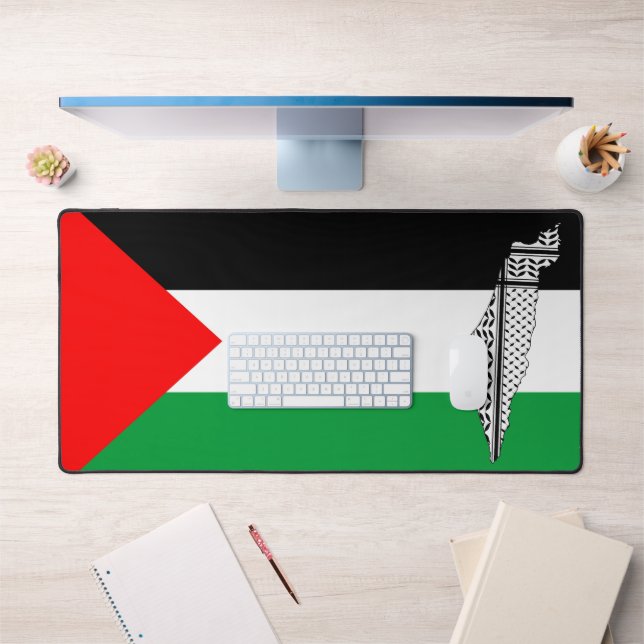 Drapeau palestinien et carte avec Motif Keffiyeg (Bureau 1)