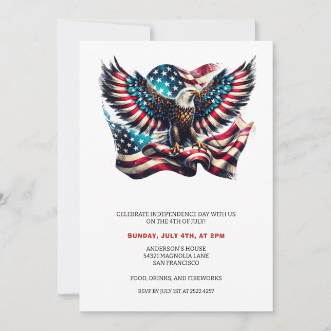 Drapeau Patriotique Eagle USA 4 juillet Invitation (Devant)