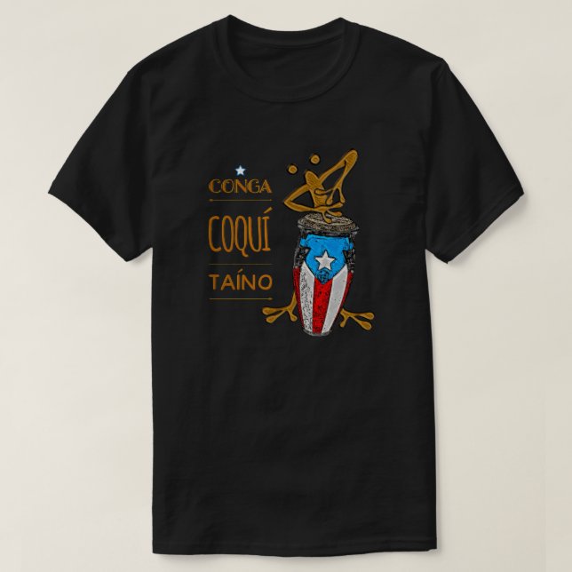 Drapeau Portoricain Conga Coqui Taino T-Shirt (Design devant)