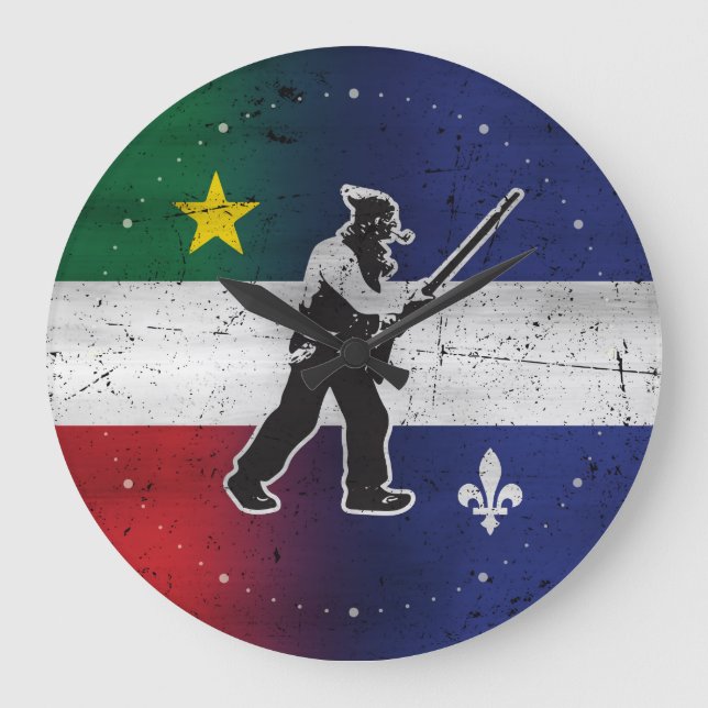 Drapeau Québec et Patriote Henri Julien érodé Large Clock (Front)