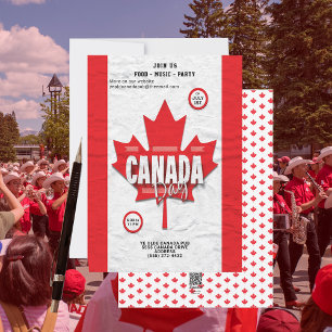 Drapeau rouge Feuille d'érable Invitation à la fêt