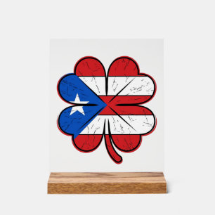 Drapeau Trèfle de Porto Rico Gravure Vintage Vecte
