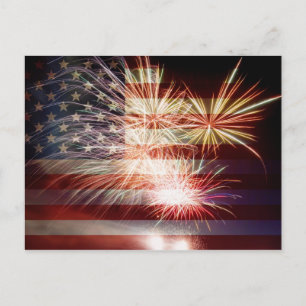 Drapeau USA avec carte postale Fireworks