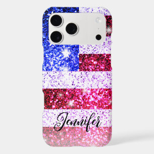 Drapeau USA Rose bleu Amérique scintillement Nom p