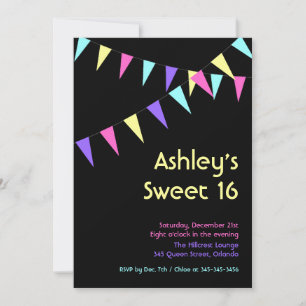 Drapeaux colorés Sweet 16 Invitation