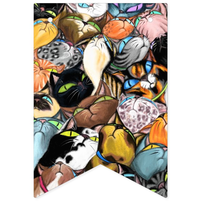 Drapeaux de Bunting Anniversaire avec Happy Cat Pa (Premier drapeau)