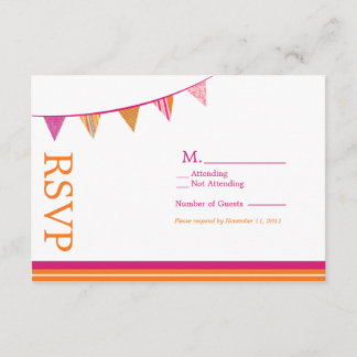 Drapeaux de fête Carte RSVP - rose et orange