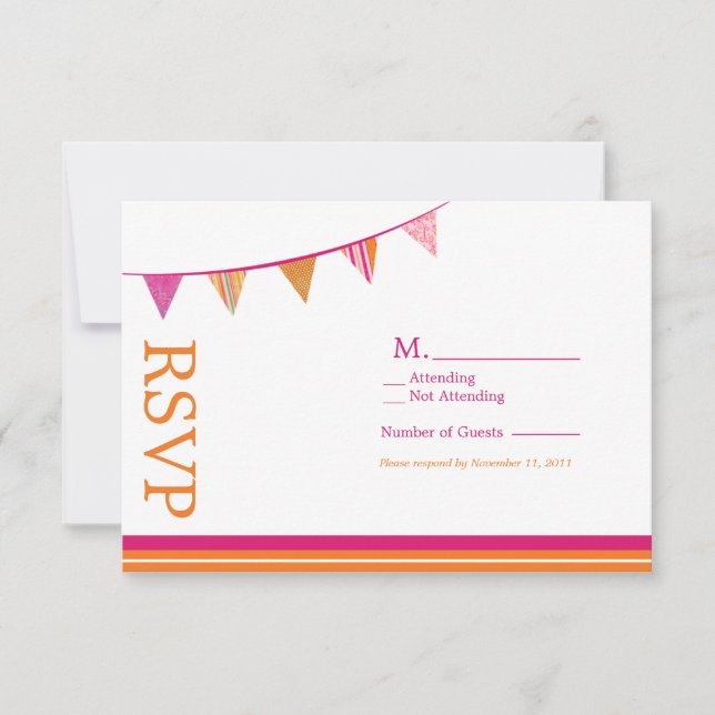 Drapeaux de fête Carte RSVP - rose et orange (Devant)