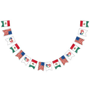 Drapeaux et coeurs mexicains et américains mariage