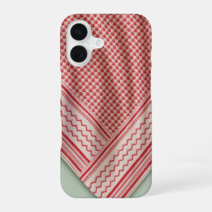 Draped Red and White Shemagh Keffiyeh, Sage Green iPhone 16 Case