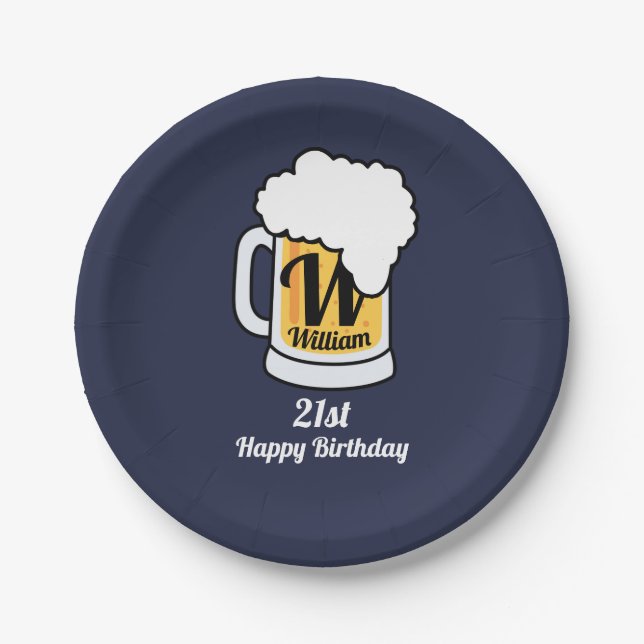 Draught   Beer Mug With Name Monogram Your Text Paper Plate (Front)