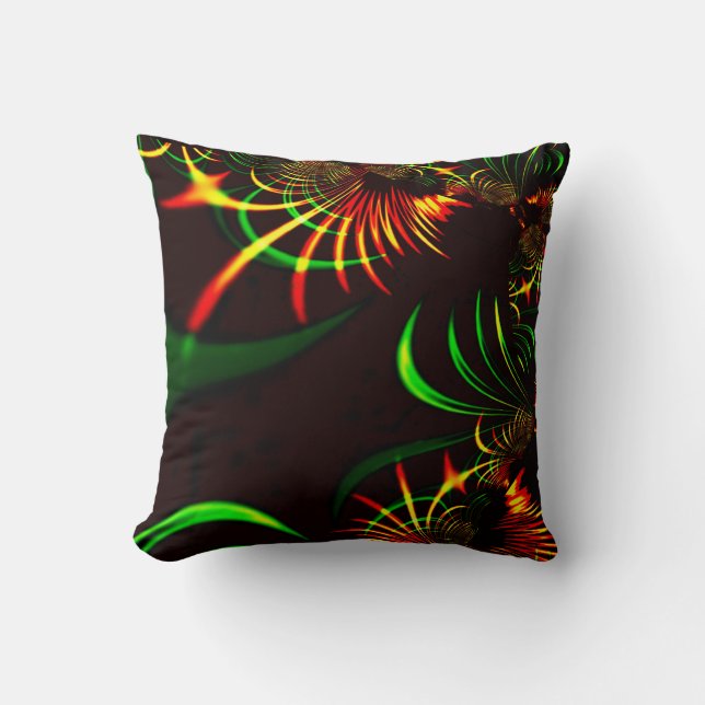 Draught; Green leaves and yellow fire-coloured cur Throw Pillow (Front)