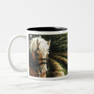Draught horse making hay Two-Tone coffee mug