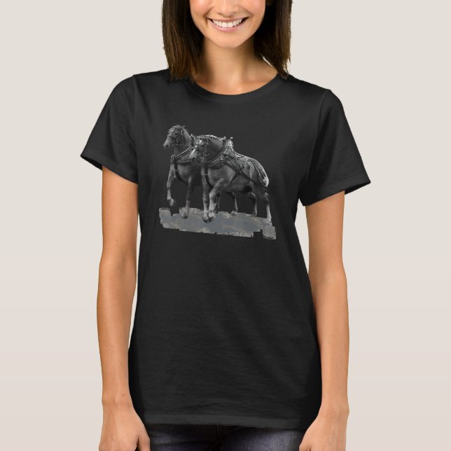 Draught Horse Pulling Belgians Mid-Pull T-Shirt (Front)