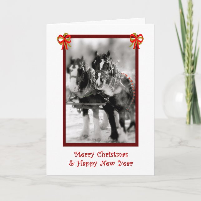 Draught Horse Team, Merry Christmas, Happy New Yea Holiday Card (Front)