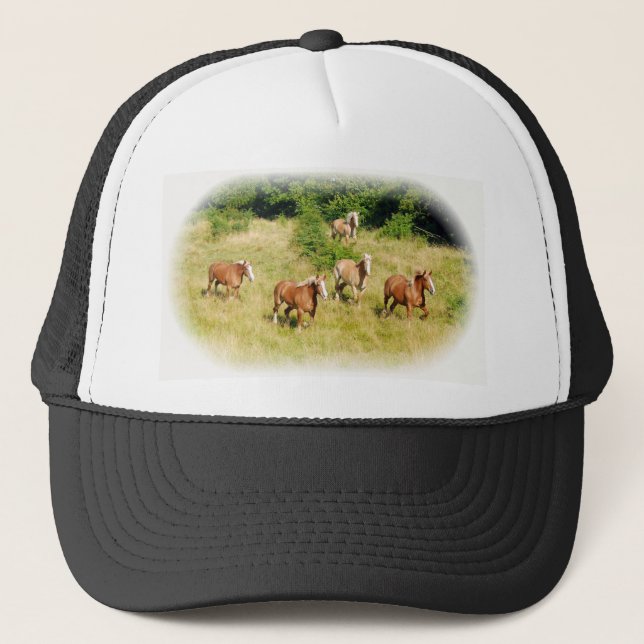 Draught   horses in field trucker hat (Front)