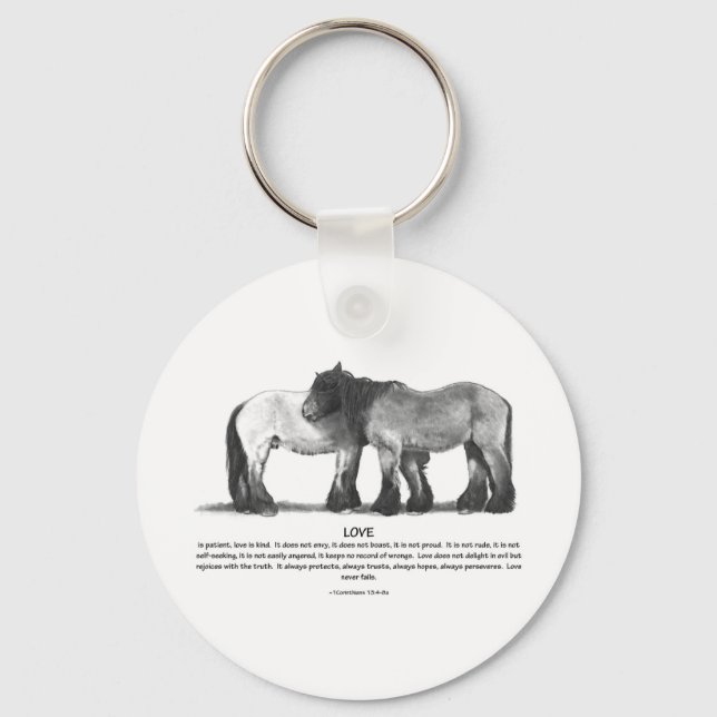 Draught Horses in Pencil: Bible Verses About LOVE Keychain (Front)