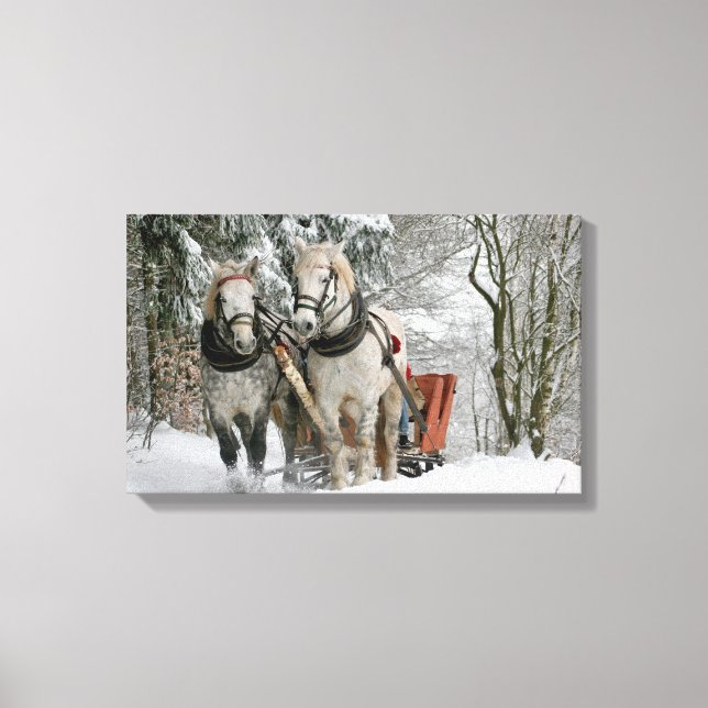 Draught Horses Pulling Sleigh Canvas Print (Front)