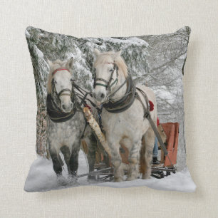 Draught Horses Pulling Sleigh Throw Pillow