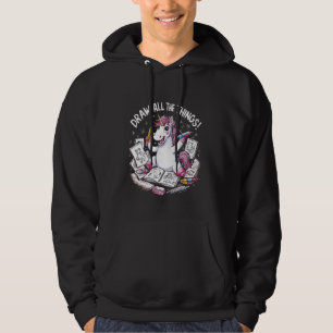 Draw All The Things Funny Unicorn Sketching Art Hoodie