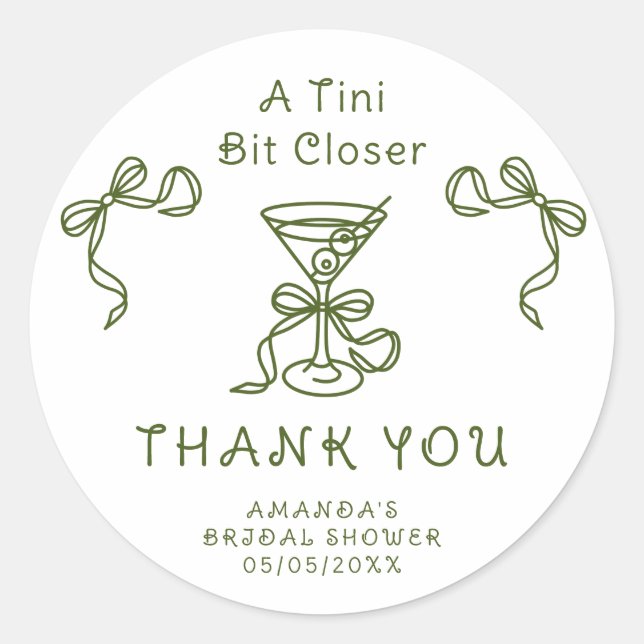 Draw Martini Thank you Bridal shower  Classic Round Sticker (Front)