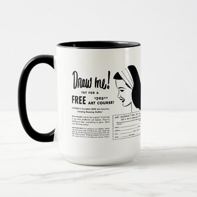 Draw Me - Vintage Art School Drawing Contest Mug (Left)