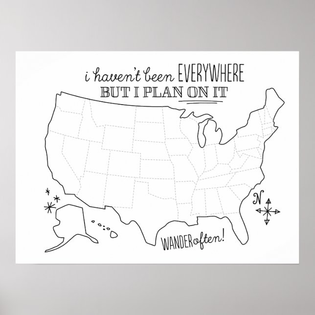 Draw On American Travel Map - Fill in Poster (Front)