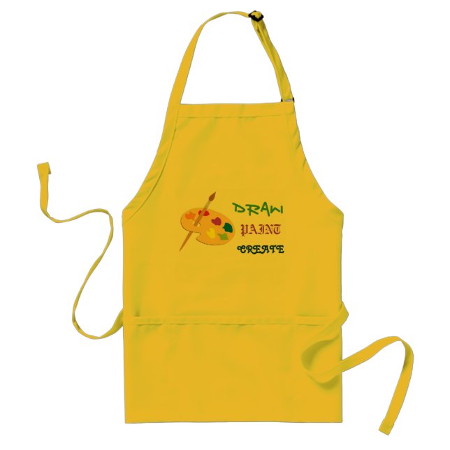 Draw, Paint, Create yellow art apron with palette (Front)