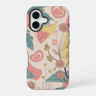 Draw Pattern With Hearts And Flowers iPhone 16 Case