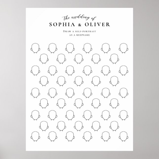Draw Your Face 50 Guests Book Wedding Fun Poster (Front)